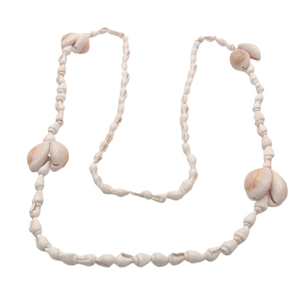 Ivory Cowrie Heart Conch Shell Necklace 35” Surfer Beach Boho Coastal Hawaiian